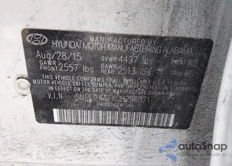 2016 Hyundai Sonata Se z USA, uszkodzony, nr VIN 5NPE24AFXGH296071